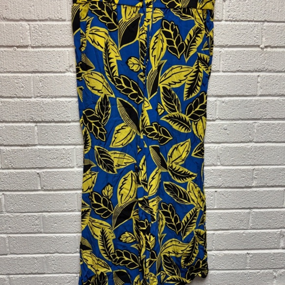 Moschino Blue and Yellow Tropical Print Trousers Floral